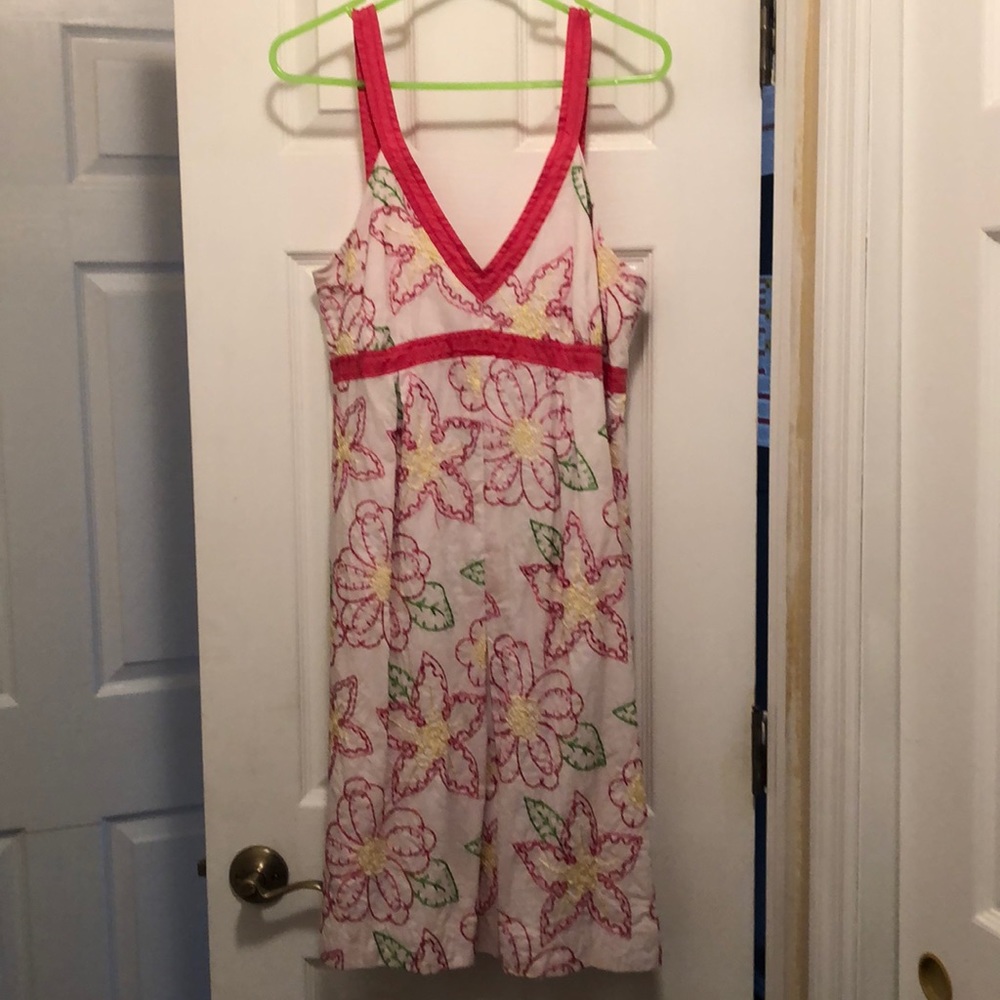 Bright pink flowered Lilly Pulitzer sun dress